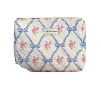 SHUIXIAYUE Cute Bow Flower Quilting Cotton Makeup Bag Women Zipper Cosmetic Organizer Female Cloth Handbag Portable Toiletry Case for Girls(Blue-Clutch Bag)