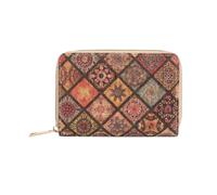 SHUIXIAYUE Retro Printed Women's Short Wallet Zipper Portable PU Leather Card Bag Multi Functional Card Slot Women's Card Set Zero Wallet(QB399-Baihuagrid)