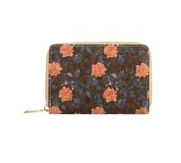 SHUIXIAYUE Retro Printed Women's Short Wallet Zipper Portable PU Leather Card Bag Multi Functional Card Slot Women's Card Set Zero Wallet(QB399-Rosesinbloom)