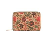 SHUIXIAYUE Retro Printed Women's Short Wallet Zipper Portable PU Leather Card Bag Multi Functional Card Slot Women's Card Set Zero Wallet(QB399-Flower)