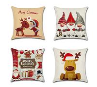 SHUIYAZI Set of 4 Outdoor Cushions Waterproof, Cushion Covers 45 x 45 Garden Cushions Christmas Hat Cushion Covers Throw Pillow Covers Decorative sofa cushion covers with Invisible Zipper Pillowcases