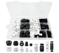 SHUIYUE 224 Pack Cord Locks Set, Toggles for Drawstrings, Dual-Holes Spring Loaded Plastic Round Ends Stopper Fastener, Double Holes Oval Toggle Locks