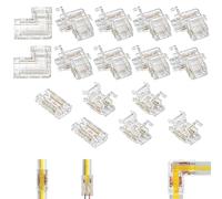 SHUIYUE COB LED Strip Light Connector, 10 Pcs L Shape Corner Connector, 6 Pcs Clear Center Connectors, Solderless LED Corner Connectors for 8mm Width 2Pin LED Strips(NOT for 5mm & 10mm Tape Lights)