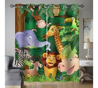 SHUIZHIHE 3D Zoo Blackout Curtains Set of 2 - Jungle Print with Lion & Elephant, Thermal Insulated Kids Drapes with Metal Eyelets, Dark Green 168x229cm