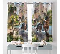 SHUIZHIHE Blackout Curtains Set of 2 - Dinosaur Theme 3D Print with T-Rex, Volcano & Jungle, Thermal Insulated Kids Room Darkening Curtains (W117cm (46") x D183cm (72"))