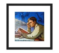 Shukhman 1958 Soviet Learning Ross Apartment Friends 8X8 Inch Square Wooden Framed Wall Art Print Picture with Mount Artery8 Black One Size