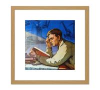 Shukhman 1958 Soviet Learning Ross Apartment Friends 8X8 Inch Square Wooden Framed Wall Art Print Picture with Mount Artery8 Light Oak One Size