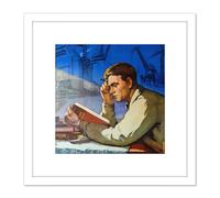 Shukhman 1958 Soviet Learning Ross Apartment Friends 8X8 Inch Square Wooden Framed Wall Art Print Picture with Mount Artery8 White One Size