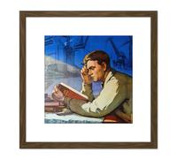 Shukhman 1958 Soviet Learning Ross Apartment Friends 8X8 Inch Square Wooden Framed Wall Art Print Picture with Mount Artery8 Brown One Size