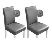 Shukii Stretch Dining Chair Covers Waterproof PU Leather Chair Slipcovers Chair Protector Cover Universal Chair Covers for Dining Room Kitchen Hotel (Set of 2, Gray)