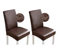 Shukii Stretch Dining Chair Covers Waterproof PU Leather Chair Slipcovers Chair Protector Cover Universal Chair Covers for Dining Room Kitchen Hotel (Set of 2, Coffee)