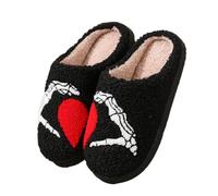 Shukqueen Christmas Slippers Santa Reindeer for Womens Mens Soft Plush Warm Fuzzy Shoes Halloween Ghost House Slipper Idea Gifts Hand Heart Inner EU35~36