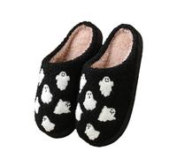 Shukqueen Christmas Slippers Santa Reindeer for Womens Mens Soft Plush Warm Fuzzy Shoes Halloween Ghost House Slipper Idea Gifts Little Ghost Inner EU39~40