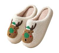 Shukqueen Christmas Slippers Santa Reindeer for Womens Mens Soft Plush Warm Fuzzy Shoes Halloween Ghost House Slipper Idea Gifts Green Reindeer Inner EU40~41