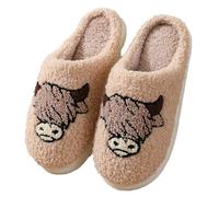 Shukqueen Christmas Slippers Santa Reindeer for Womens Mens Soft Plush Warm Fuzzy Shoes Halloween Ghost House Slipper Idea Gifts Bull Head Inner EU37~38