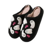 Shukqueen Christmas Slippers Santa Reindeer for Womens Mens Soft Plush Warm Fuzzy Shoes Halloween Ghost House Slipper Idea Gifts Ghost Black Inner EU35~36