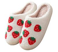 Shukqueen Christmas Slippers Santa Reindeer for Womens Mens Soft Plush Warm Fuzzy Shoes Halloween Ghost House Slipper Idea Gifts Strawberry Inner EU39~40