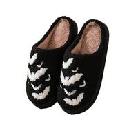 Shukqueen Christmas Slippers Santa Reindeer for Womens Mens Soft Plush Warm Fuzzy Shoes Halloween Ghost House Slipper Idea Gifts Bat Black Inner EU40~41