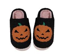 Shukqueen Christmas Slippers Santa Reindeer for Womens Mens Soft Plush Warm Fuzzy Shoes Halloween Ghost House Slipper Idea Gifts Black Pumpkin Inner EU37~38