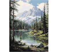 Shukqueen Painting by Numbers for Adults DIY Painting by Number Kit for Beginner River Trees Mountains 16x20 Inch (Frameless)