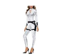 Shukqueen Women's Superhero Black Widow Cosplay Jumpsuit White Costume Halloween Cosplay Bodysuit Costume Bodycon Small