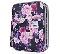 Shulaner Colored Pencil Case Slot Holds 192 Pencils or 144 Gel Pens with Zipper Closure Large Capacity Polyester Pen Organizer for Marker Watercolor Coloring Pencil Gel Pen Purple Rose