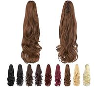 ShulaSHOP Ponytail Extension 22 Inch Hair Claw Clip Long Curly Hair Extensions Natural Looking Synthetic Hairpiece for Women Light Golden Brown