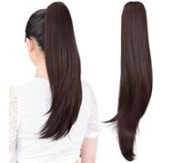 ShulaSHOP Ponytail Extensions Black Ponytail Extensions with Clip 20 Inch Curly Hair with Claw Synthetic Hairpiece with Natural Looking for Women Brown