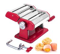 Shule Pasta Maker Machine Stainless Steel Adjustable Pasta Roller and Cutter for Tagliattelle Linguine Lasagna Noodles, Classic Red