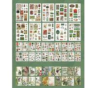 Shulian 30 Sheets 600+ Pieces Scrapbook Sticker Set, Vintage Stickers & 20 Sheets Scrapbook Paper, Green Flowers & Animal Motifs, for Scrapbooking, Bullet Journal & More
