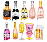 SHULLIN 10PCS Whiskey Bottle Aluminum Balloon Champagne Beer Whiskey Bottle Wine Glass Aluminum Foil Helium Mylar Balloons Party Decorations Kit for Graduation Wedding Birthday Bridal Shower Party