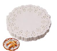 SHULLIN 150Pcs 6.5 Inch Lace Doilies Paper Round Lace Paper Doilies White Cake Decorating Pads Disposable Paper Mats Coasters Placemats for Decorating Wedding Birthday Cakes Desserts and Baked Goods