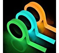 SHULLIN 3 Rolls Waterproof Luminous Tape Stickers Glow in The Dark Self-Adhesive Fluorescent Safety Warning Tape Durable Wearable for Stairs Stage Supplies Decoration(green blue yellow)