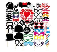SHULLIN 58 Pcs Party Birthday Funny Selfie Frame Photo Booth Props Set Wedding Photobooth Props Kit with Moustache Glasses Bow Lips Hat for Birthday Weddings New Years Graduation Party Supplies
