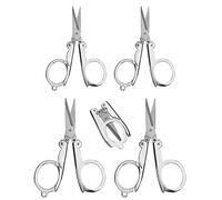 SHULLIN Modern Folding Scissors Pack of 4, Stainless Steel, Silver, Ambidextrous, 2 Sizes (Long: 11.7 x 6.5 cm, Medium: 10.5 x 6 cm), Travel, Office, School