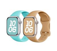 SHULLIN Pack of 2 Replacement Soft Silicone Sports Straps Compatible with Apple Watch Strap 38 mm 40 mm 41 mm 42 mm for Women Men iWatch SE Series, 38mm/40mm/41mm/42mm, Silicone, No gems