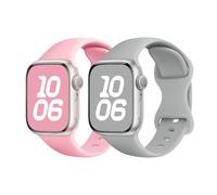 SHULLIN Pack of 2 Replacement Soft Silicone Sports Straps Compatible with Apple Watch Strap 38 mm 40 mm 41 mm 42 mm for Women Men iWatch SE Series, 42mm/44mm/45mm/46mm/49mm, Silicone, No gems