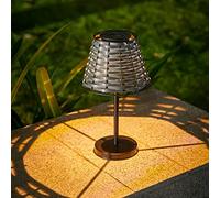 shumi Solar Table Lamps for Outside, Handmade Rattan Woven LED Desk Outdoor Lamp Waterproof Boho Decoration for Garden, Yard, Patio, Porch, Lawn(Austin Natural Brown)