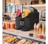 SHUMIAO 2-IN-1 Slush Machine & Ice Cream Maker Machine, 7 Modes for Smoothies, Milkshakes, Cocktails, Margarita, and Ice Cream, with Child Lock, Self-Cleaning, for Families, Bubble Tea Shops Black
