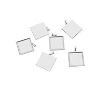 SHUNAE 10pcs Stainless Steel Square Cabochon Pendant Setting Trays 20mm 25mm Pendant Blank Bezels for Jewelry Making DIY findings, 20mm, Stainless Steel, No Gemstone