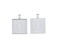 SHUNAE 20pcs 25mm Bronze Silver Squre Cabochon Pendant Base Settings Jewelry DIY Blank Trays for Necklace and Key Rings Making, Metal