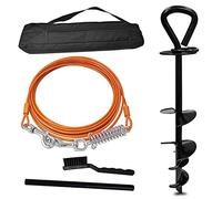 SHUNAI Dog Tie Out Cable and Triangle Stake - 30 Ft Heavy Dog Yard Leash Orange - for Small Medium Large Dogs Up to 100 lbs - Dog Stake for Outside Yard Beach Lawn
