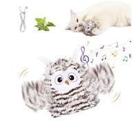 Shunfaji Interactive Cat Toy, Plush Bird Toy with Real Beating and Twitter, Rechargeable Cat Toy with Catnip (Owl B)