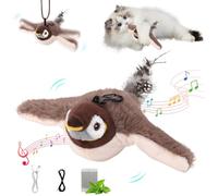 Shunfaji Interactive Cat Toy, Plush Cat Bird Toy, Real Beating and Tweeting Like a Bird, Rechargeable
