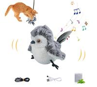 Shunfaji Interactive Cat Toy, Plush Cat Bird Toy, Real Beating and Twittering Like a Bird, Rechargeable, with Catnip (Owl C)