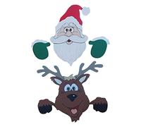 Shunfaji Santa Claus Fence Decoration Father Christmas and Elk Fence Holiday Outdoor Durable Reusable Outdoor Christmas Garden Sign Ornament (Santa + Elk)