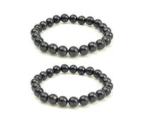 Shungite Bracelet - Natural Black Shungite Stone Beads, Healing Crystal Energy Protection, Handcrafted Jewelry(8mm 2pc)