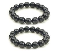 Shungite Bracelet - Natural Black Shungite Stone Beads, Healing Crystal Energy Protection, Handcrafted Jewelry(12mm 2pc)