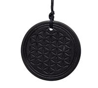 Shungite Engraved Pendant Flower of Life Circle with Cord - Authentic Healing Stone for Chakra and Energy Balancing