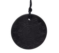 Shungite Engraved Pendant Yin Yang Circle with Cord - Authentic Healing Stone for Chakra and Energy Balancing